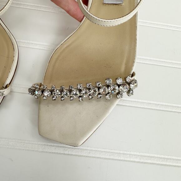 Jimmy Choo Meira 85 Heeled Sandals Off-White Latte Crystal Rhinestone Heels 38.5 - Picture 10 of 13